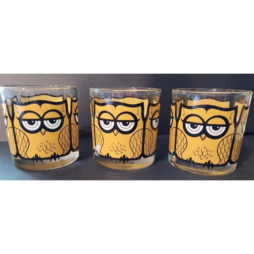 Set of 3 Libbey Owl Lowball Glasses‎ M Petti Mid Century Barware Vintage Rocks - Picture 3 of 9